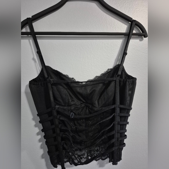 Y2K retro 2000s 2010s coquette college Black Lace Corset Top with Strappy Back - Picture 7 of 10
